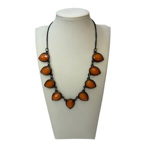Burnt Orange Teardrop Bib Necklace Antique Brass Tone Statement Boho‎ Y2K Chunky